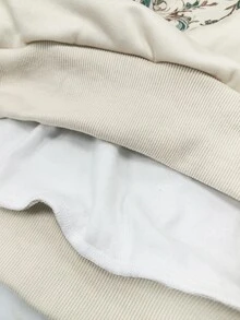 SHEIN 女款花卉印花落肩長袖休閒抽繩連帽衛衣 - 彩色 - 查看 5