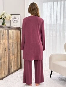 Slowluna Maternity Solid Color Tank Top, Pants, Jacket Nursing Set Fall - Burgundy - View 6