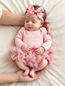 SHEIN 新生女婴摄影道具，女宝宝回家服，1个月女宝宝连体衣道具，含蓬蓬裙和蝴蝶结发带，新生儿礼物 - 彩色 - 查看 8