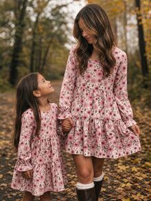 Emery Rose Kids Emery Rose Kids 女童小女孩花卉可愛洋裝，春夏秋冬度假風女童洋裝 - 粉色 - 查看 4
