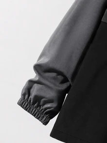 SHEIN 兒童 2 件組青少年男孩休閒運動圖案拼色連帽外套與長褲套裝，適合學校、日常休閒、度假、運動，秋冬穿著 - 灰色 - 查看 4