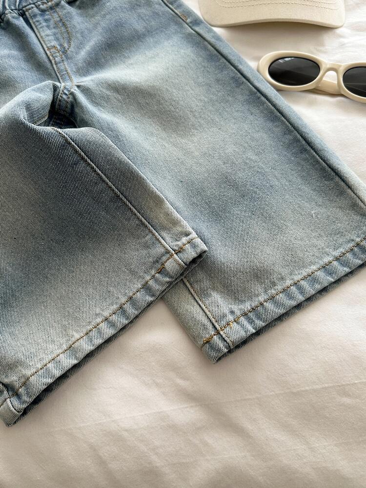 SHEIN Baby Boy Retro Blue Wool-Cotton Lined Thick-Filled Loose Jeans Halloween And Black To School Autumn - Blue - View 5