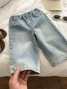 SHEIN 男嬰復古藍色羊毛棉內裡加厚填充寬鬆牛仔褲，萬聖節與黑色上學秋季款 - 藍色 - 查看 6