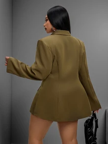 Maweii بليزر عمل أنيق وعملي بأكمام طويلة ولون موحد للمقاسات الكبيرة، مناسب للتنقل اليومي والعمل - أخضر عسكري - مشاهدة 4