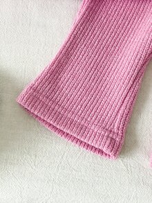 SHEIN 2件組 2025新生兒嬰兒套裝，小領袖袖口拼色 2合1後開襟上衣，休閒寬鬆針織長褲，極簡時尚可愛新生兒套裝 - 粉色 - 查看 3