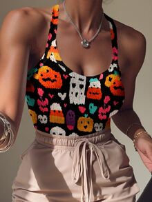 Rovax Women's Halloween Cartoon Print Bodysuit - Multicolor - View 3
