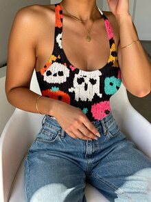 Rovax Women's Halloween Cartoon Print Bodysuit - Multicolor - View 5
