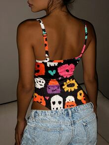 Rovax Women's Halloween Cartoon Print Bodysuit - Multicolor - View 2
