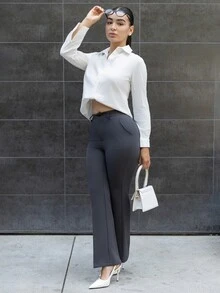 Andrea Bello Women Business Casual Pants,Women Dress Pants Fall Low Rise - Dark Grey - View 5