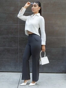 Andrea Bello Women Business Casual Pants,Women Dress Pants Fall Low Rise - Dark Grey - View 6