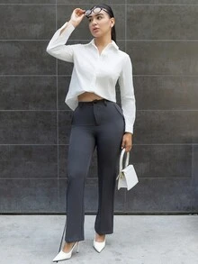 Andrea Bello Women Business Casual Pants,Women Dress Pants Fall Low Rise - Dark Grey - View 3