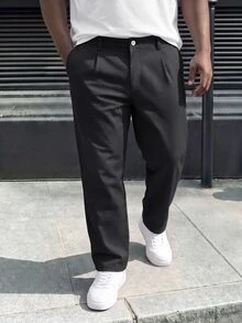 Ethos Form 大码男士纯色口袋直筒休闲裤，百搭 - 黑色 - 查看 1