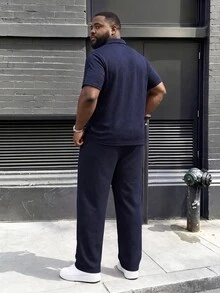 Ethos Form 大码男士两件套 - 短袖纯色 Polo 衫和裤子 - 寶藍色 - 查看 2