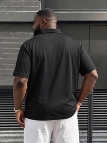 Ethos Form 男士大尺碼夏季休閒純色短袖 Polo 衫，正式款 - 黑色 - 查看 2