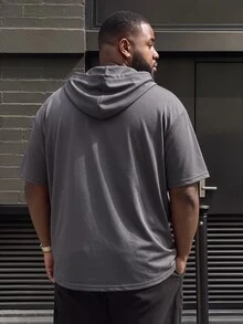 Ethos Form Plus Size Men's Letter Graphic Drawstring Hooded Short Sleeve T-Shirt - Dark Grey - View 2