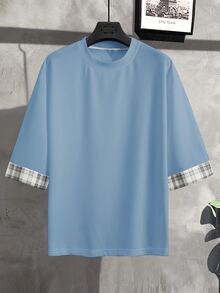 Manfinity Hypemode Men's Plus Size Colorblock Casual Long Sleeve T-Shirt For Daily Wear - Blue - View 3
