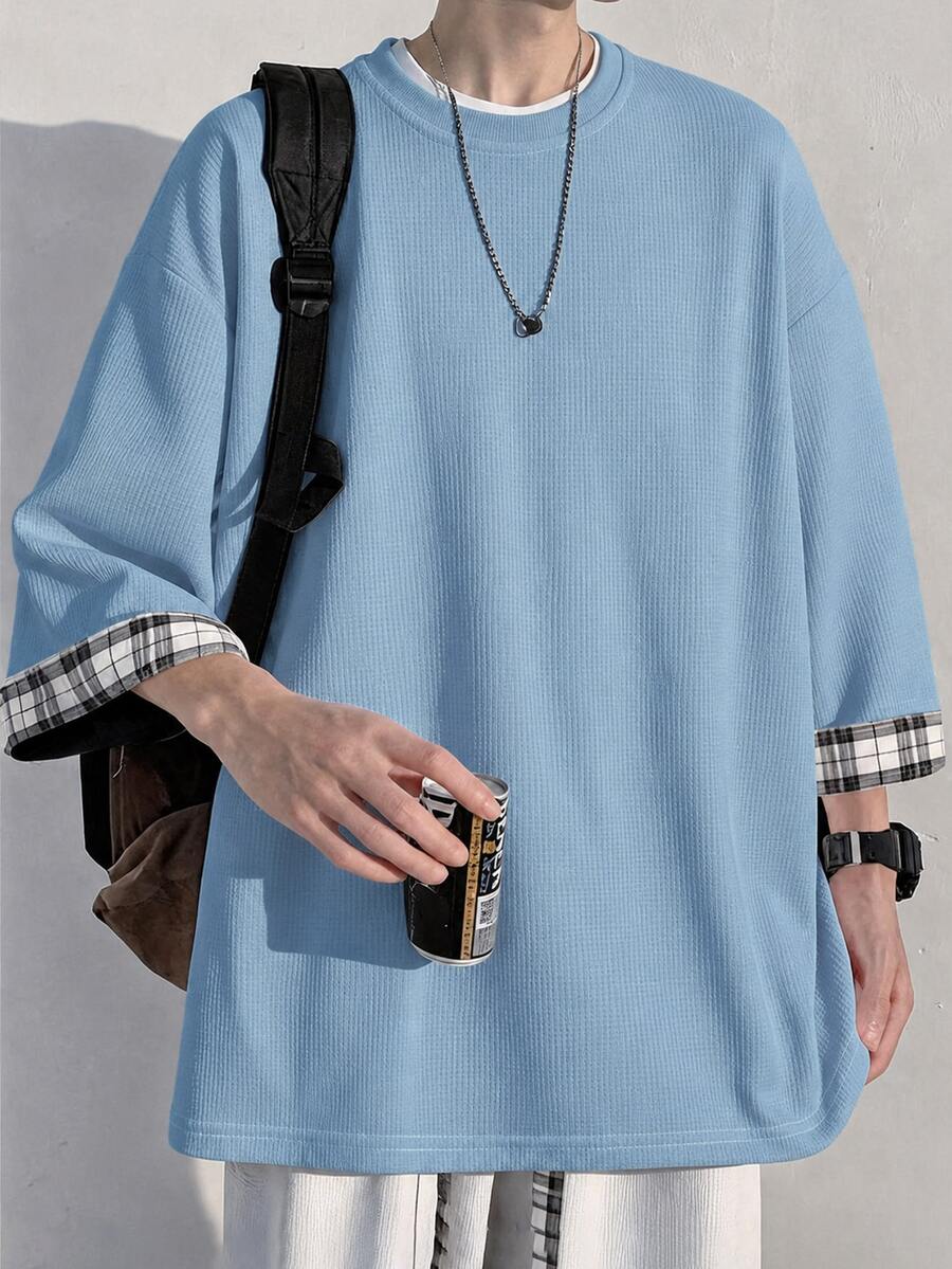 Manfinity Hypemode Men's Plus Size Colorblock Casual Long Sleeve T-Shirt For Daily Wear - Blue - View 1