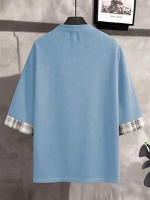 Manfinity Hypemode Men's Plus Size Colorblock Casual Long Sleeve T-Shirt For Daily Wear - Blue - View 2