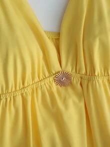 GlowEve Yellow V-Neck Spaghetti Strap Ruffle Hem Vacation Dress, Casual Beach Outfit For Summer, Metal Decor Buckle, Long Dress For Women - Yellow - View 4