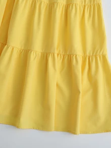 GlowEve Yellow V-Neck Spaghetti Strap Ruffle Hem Vacation Dress, Casual Beach Outfit For Summer, Metal Decor Buckle, Long Dress For Women - Yellow - View 5