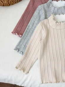 Vintaside Kids 女嬰冬季高領長袖保暖內裡上衣與百搭休閒簡約長褲多件套裝，純色時尚簡約款，適合寒冷天氣外出、休閒散步、上學、日常穿著、購物或度假，舒適面料必備冬季套裝 - 彩色 - 查看 8