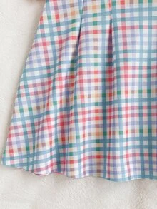 SHEIN Baby Girl Colorful Plaid Casual Dress, Single Piece, Ribbed Collar, Ribbed Cuffs, Suitable For Casual, Outings, Sports, Parties - Multicolor - View 7