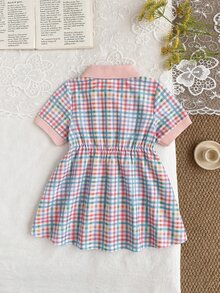SHEIN Baby Girl Colorful Plaid Casual Dress, Single Piece, Ribbed Collar, Ribbed Cuffs, Suitable For Casual, Outings, Sports, Parties - Multicolor - View 5