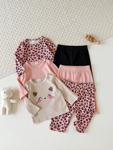 SHEIN Vintaside Kids 新生兒春秋圓領肩開口長袖極簡休閒百搭上衣與時尚休閒百搭長褲多件套裝，適合外出、旅行、露營或日常休閒公園散步 - 彩色 - 查看 7