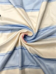 EMERY ROSE Light Blue Striped Print T-Shirt, Summer Cute Vacation Sweet-Style Retro Casual Wear, Stylish Comfortable Versatile Top For Spring, Autumn Formal - White - View 4