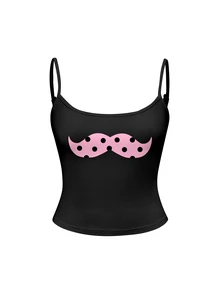 ROMWE Y2K Top de tirantes con estampado gráfico - Negro - Ver 1