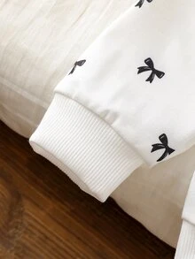 SHEIN Vintaside Kids 嬰兒與幼兒長袖衛衣與緊身褲套裝：羅紋圓領拼色上衣 + 彈性九分長褲 + 女嬰亮片蝴蝶結印花休閒套裝 - 彩色 - 查看 7