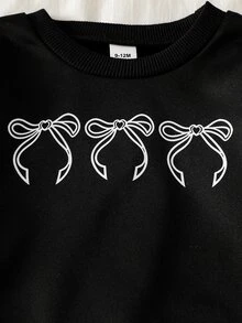 SHEIN Vintaside Kids 嬰兒與幼兒長袖衛衣與緊身褲套裝：羅紋圓領拼色上衣 + 彈性九分長褲 + 女嬰亮片蝴蝶結印花休閒套裝 - 彩色 - 查看 9