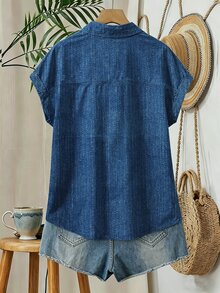EMERY ROSE Women's Solid Color Single-Breasted Casual Versatile Daily Outing Shirt - Blue - View 2