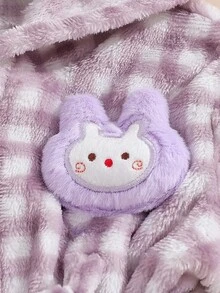 SHEIN 1件新生女嬰紫色與白色格紋毛絨長袖連帽外套，保暖休閒可愛，內層加厚保暖毛皮，附蝴蝶結帽子、拖鞋與綁帶套裝，適合冬季日常外出或室內場合 - 淡紫色 - 查看 5