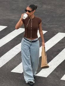 Muchica Women's Vintage Casual Button Ribbed Knit Vest, Fashion Street Style Everyday Dark Brown Summer - Coffee Brown - View 3