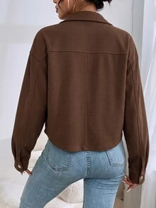 SHEIN EZwear 街頭風鈕扣長袖口袋夾克 - 棕色 - 查看 2