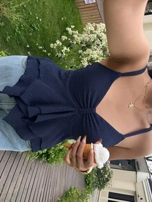 GalTyme Plus Size Summer Casual Solid Color Asymmetrical Hem Cami Top - Navy Blue - View 2