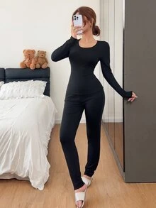 Napfluff Autumn/Winter Warm Thermal Base Layer Set, Minimalist Comfortable Soft Innerwear Set - Black - View 6