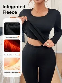 Napfluff Autumn/Winter Warm Thermal Base Layer Set, Minimalist Comfortable Soft Innerwear Set - Black - View 2