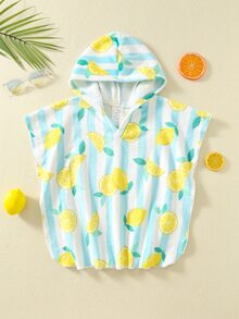 SHEIN 儿童可爱卡通柠檬印花柔软舒适双面法兰绒连帽泳衣罩衫，搭配沙滩短裤，适合春夏季节、郊游、情人节、约会、旅行、度假、家庭聚会、返校、婚礼、正式场合、运动、生日派对等场合。 - 彩色 - 查看 3
