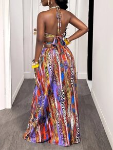 BamGleam 夏季女款性感熱帶豹紋掛脖洋裝，適合音樂節、復活節、納什維爾、波希米亞風、生日、夜生活、度假，紫色與黑色 - 紫色 - 查看 3