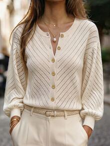 Balvessa Women's Solid Color Single-Breasted Casual Versatile Daily Wear Cardigan - Yellow - View 3