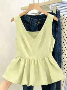 SHEIN Raffinéa Women's Shirred Fashionable Work Commute Party Graduation Daily Slim Fit Camisole - Light Yellow - View 5