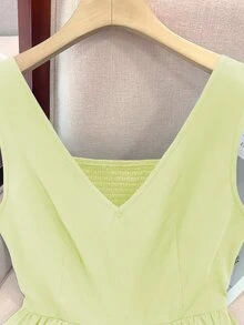 SHEIN Raffinéa Women's Shirred Fashionable Work Commute Party Graduation Daily Slim Fit Camisole - Light Yellow - View 3