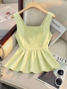 SHEIN Raffinéa Women's Shirred Fashionable Work Commute Party Graduation Daily Slim Fit Camisole - Light Yellow - View 2
