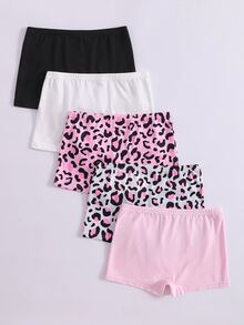 5pcs Tween Girls Heart & Leopard Print Sweet Cute Multi-Color Pink White Black Comfortable Soft All-Season Four-Corner Panties Autumn Fall - Multicolor - View 3