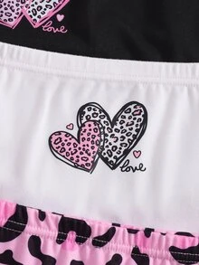 5pcs Tween Girls Heart & Leopard Print Sweet Cute Multi-Color Pink White Black Comfortable Soft All-Season Four-Corner Panties Autumn Fall - Multicolor - View 4