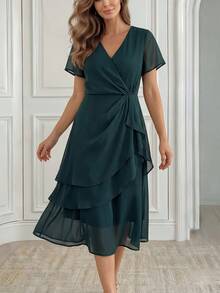 Miaspire Vestido midi de gasa con dobladillo asimétrico verde oliva 2026, cintura ceñida, elegante atuendo para vacaciones y fiestas, regalo del Día de la Madre - Verde Oscuro - Ver 6