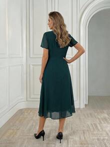 Miaspire Vestido midi de gasa con dobladillo asimétrico verde oliva 2026, cintura ceñida, elegante atuendo para vacaciones y fiestas, regalo del Día de la Madre - Verde Oscuro - Ver 2