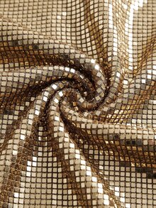 SHEIN ICON Summer Women's Club Sparkly Party Going Out Shiny High Neck Backless Layered Bodycon Halter Dress - Gold - View 6